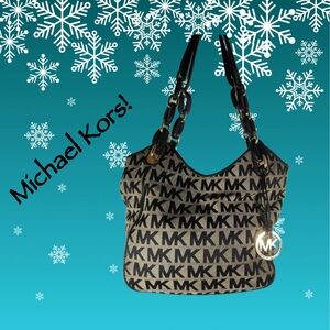 Michael Kors Monogram Black and Tan Shoulder Bag